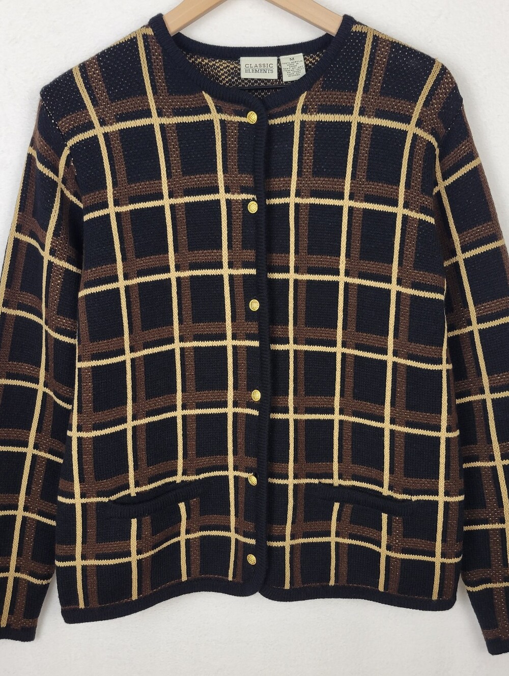 Vintage 90s Brown Plaid Knit Sweaterâ M